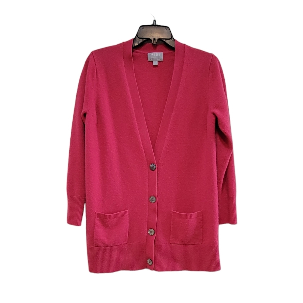 Pure Collection 100% Cashmere Sweater Cardigan Hot Pink Women's 8